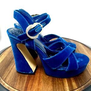 Vince Camuto Izia Velvet Platform Dress Sandals Blue Women's Size 7.5